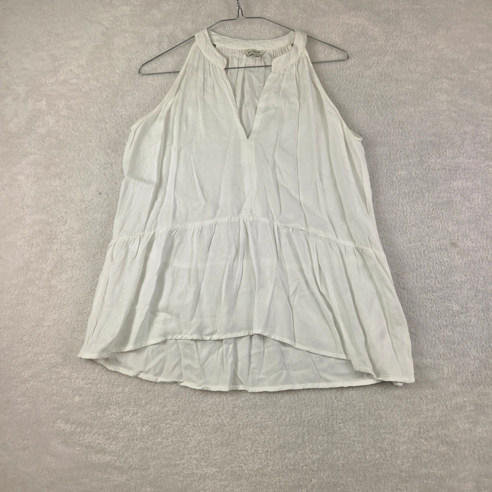 White Linen Blend Button Down Shirt Short Sleeve Chest Pocket Womens Size Medium
